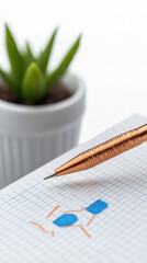 Financial planner reviewing budget on notepad with plant in background