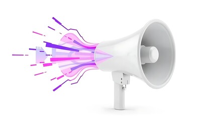 3D rendered megaphone with abstract sound waves, symbolizing modern communication.