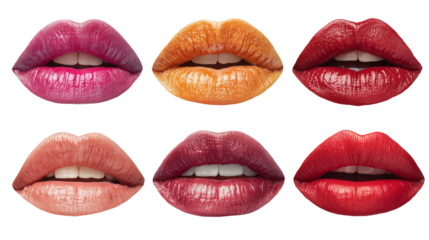 Variety of Lips Colors and Styles for Makeup Inspiration, PNG set collection, isolated on white background