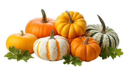 Various pumpkins isolated on white background