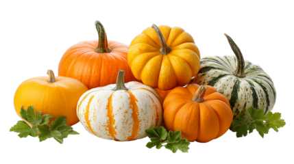 Various pumpkins isolated on white background