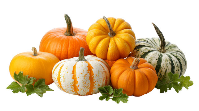 Various pumpkins isolated on white background