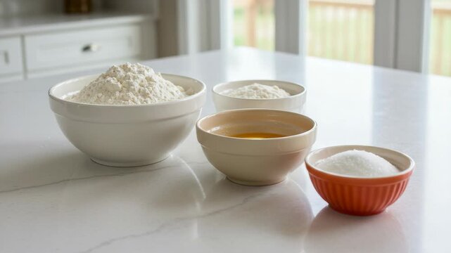 Baking Ingredients on Kitchen Countertop
