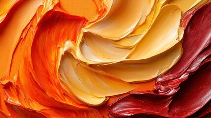 Vibrant paint swirls, abstract, autumn colors, close up