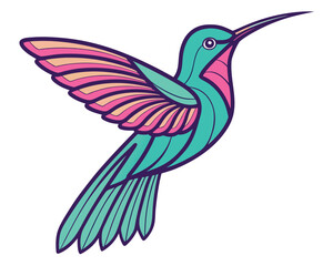 Obraz premium Colorful illustration of a hummingbird in flight with beautiful wing details and outline.