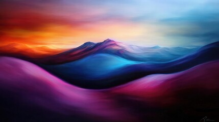Colorful mountains sunrise abstract landscape