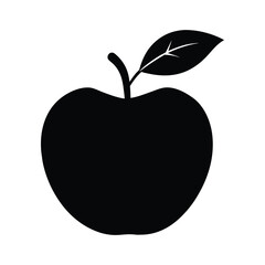 Simple black silhouette of an apple with a stem and leaf