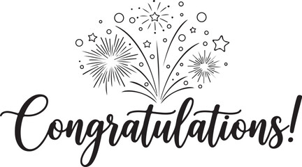 Vector art of congratulations text with fireworks isolated on white background