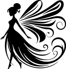 full body black silhouette of a fairy