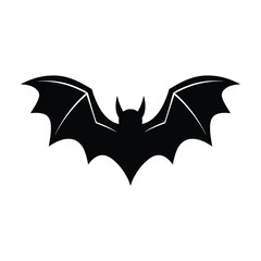 Black silhouette of a bat with outstretched wings on a white background