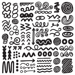 Abstract doodle elements in black ink on white background