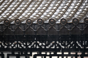 Ancient Architectural Roof in the Rain