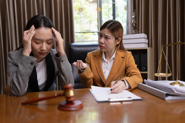 Emotional Mental Support, Lawyer woman with Comfort and Advise Clients, Agreement and Partnership Concept, 