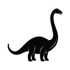 Black silhouette of a long necked dinosaur on a white background