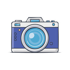 Stylish Blue Camera Illustration with Large Lens and Detail Buttons for Photography Themes