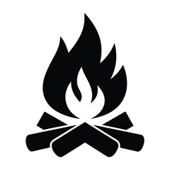 Simple black icon of a campfire with flames and wood