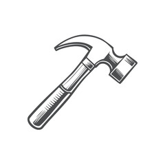 Gray Hammer Tool Icon, Monochrome Design, Carpentry and Construction Hand Tool Design