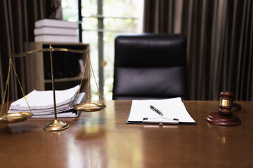 lawyer hammer on wood table, Judge's gavel, law,