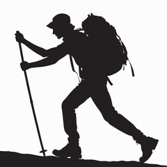 Determined Hiker Silhouette Ascending a Mountain Trail