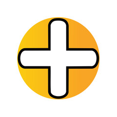 Fototapeta premium Plus Sign Icon Rounded White Shape in Yellow Circle Graphic