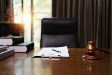 lawyer hammer on wood table, Judge's gavel, law,