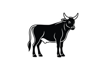 Strong Black Bull Standing Proudly in Silhouette Style on a White Background silhouette