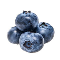 Obraz premium Fresh Blueberries with Dew Drops Isolated on White Background