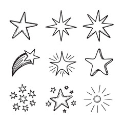 Collection of hand-drawn star shapes and celestial elements