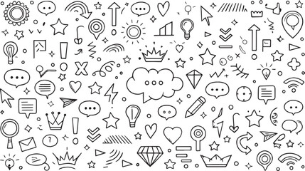 Black and white hand drawn doodle icons and symbols pattern on white background vector