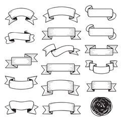 Obraz premium Collection of hand-drawn blank banners and ribbons for design elements