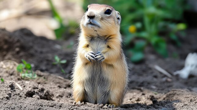 Close-up of a prairie dog standing alert. - Powered by Adobe