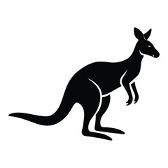 Stylized black silhouette of a kangaroo on a white background
