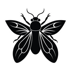 Stylized black silhouette of a bee with detailed wings