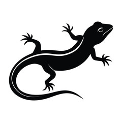 Stylized black silhouette of a lizard with a white stripe