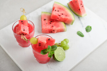 Fresh watermelon juice with mint and lime