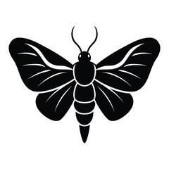 Stylized black silhouette of a moth with detailed wings