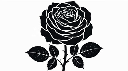 Minimalist black and white single rose illustration with clean lines and elegant simplicity