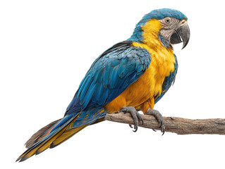 Fototapeta premium Colorful macaw parrot perched on branch nature isolated on transparent background