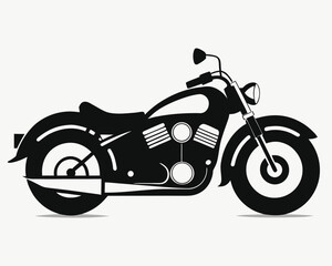 Obraz premium Classic motorcycle silhouette depicted in black color on a simple solid white background.