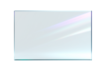 Transparent, shiny glass sheet. Transparent plastic panel. Glare and reflections on the transparent surface. Showcase. Cut out