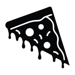 Black and white icon of a dripping slice of pizza