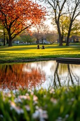 Group Practicing Tai Chi in Scenic Park Surrounded by Nature