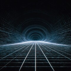 Endless neon grid with broken perspective