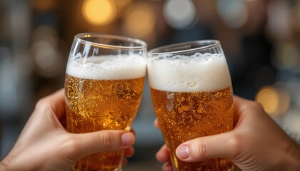 Cheers! Two Glasses of Beer Toasting
