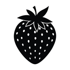 Simple black and white silhouette of a strawberry