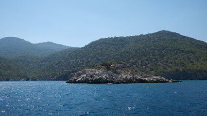 Rocky Turkish Coast Viewed from Sea Tour Boat
