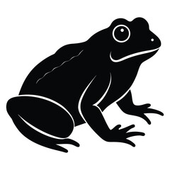 Black silhouette of a frog on a white background