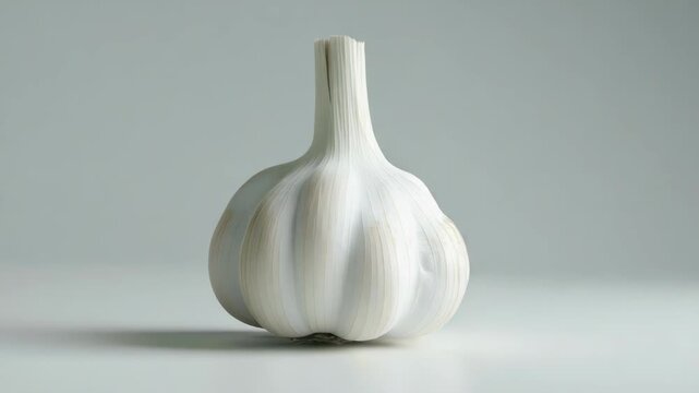 A detailed shot of a garlic bulb on a table, great for food or cooking illustrations