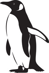 Black and White Penguin Silhouette Standing Upright Simple Vector Design.
