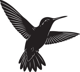 Black Hummingbird Silhouette in Flight with Extended Wings Vector Art.